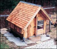 
This coop features a granite foundation, cement floor with drain, cedar roof and copper roof ridge cap. By Julia Denig and Paul Forth, Wendell, ass.
